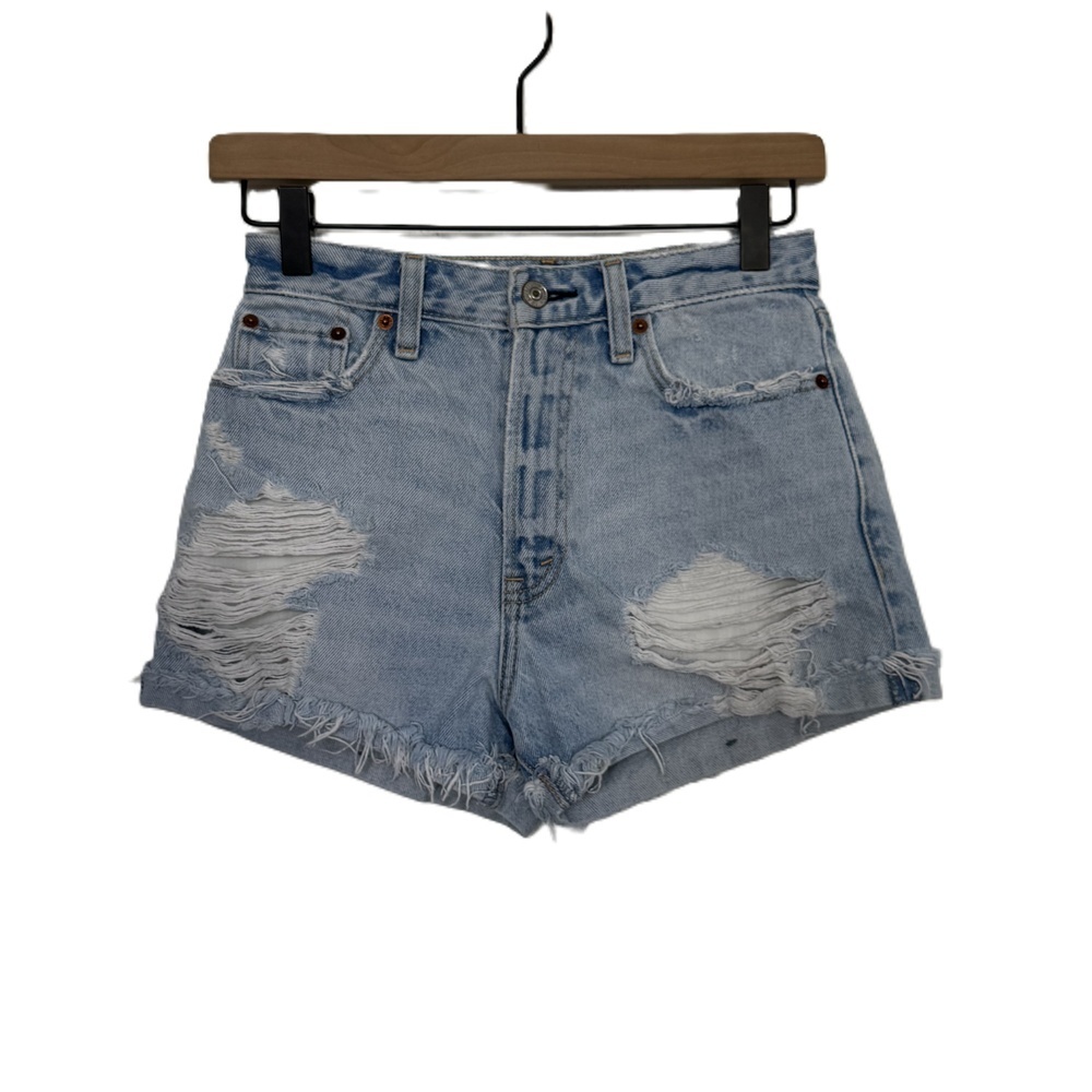 Abercrombie & Fitch Blue‎ Distressed High-Waisted Denim Shorts Size 24